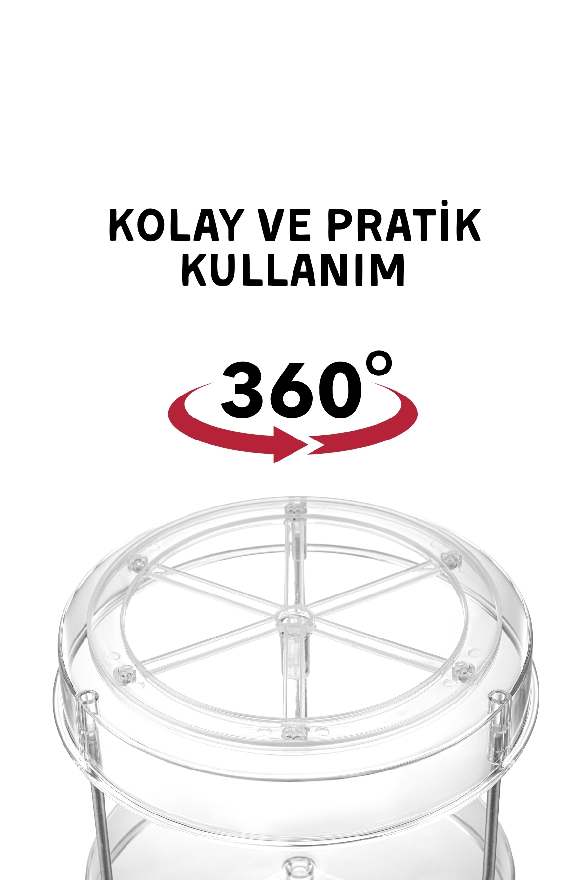 2 Katlı, Çok Amaçlı, Düzenleyici Döner Raf Şeffaf - Görsel 7