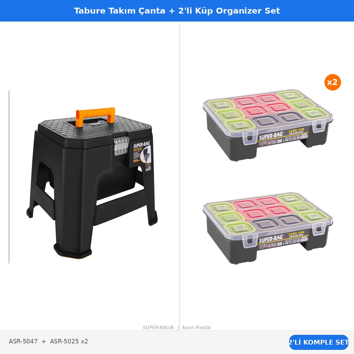 Tabure Takım Çantası + 2'li Küp Organizer Set