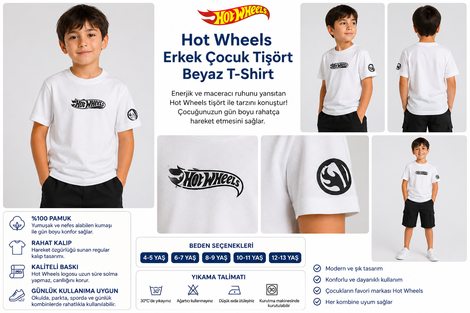 Hot Wheels Erkek Çocuk Tişört Beyaz T-Shirt